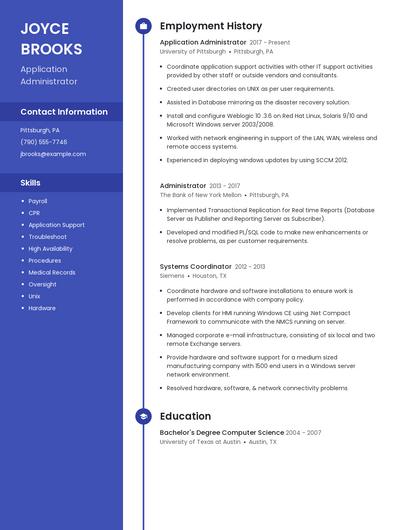Application Administrator Resume