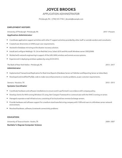 Application Administrator Resume
