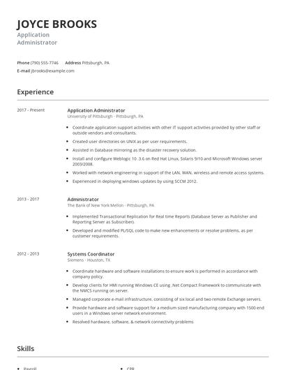 Application Administrator Resume