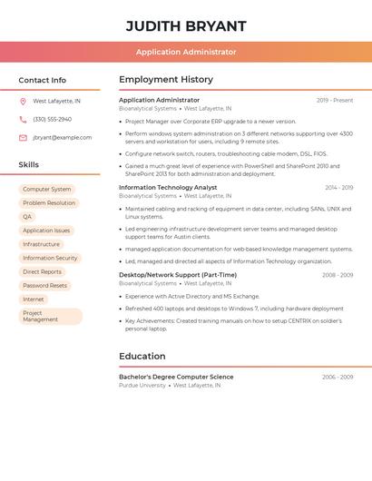 Application Administrator Resume