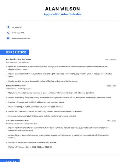 Application Administrator Resume