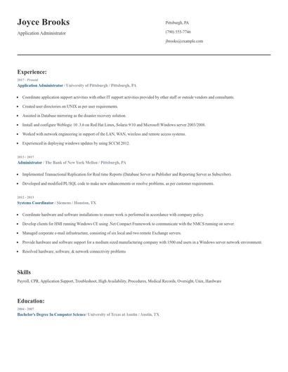 Application Administrator Resume