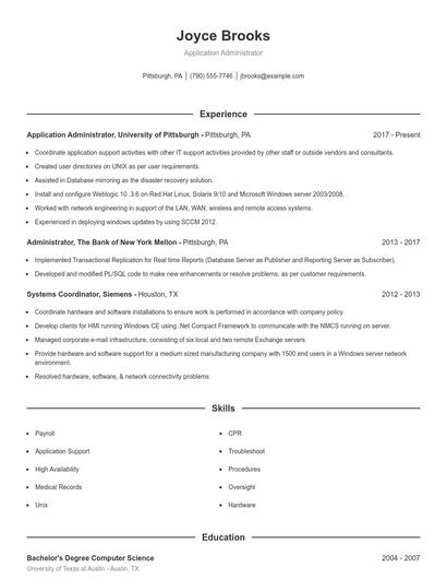 Application Administrator Resume