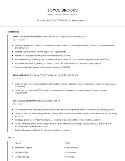 Application Administrator Resume