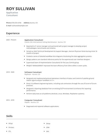 Application Consultant Resume
