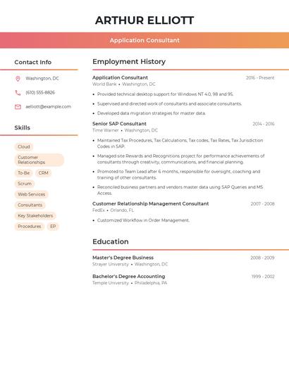 Application Consultant Resume