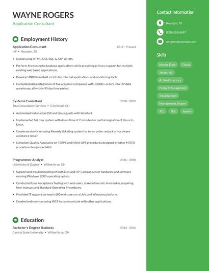 Application Consultant Resume