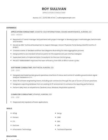 Application Consultant Resume