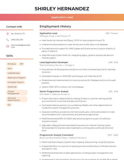 Application Lead Resume