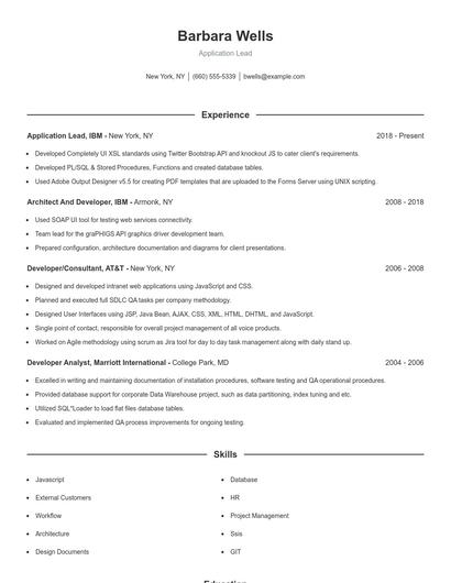 Application Lead Resume