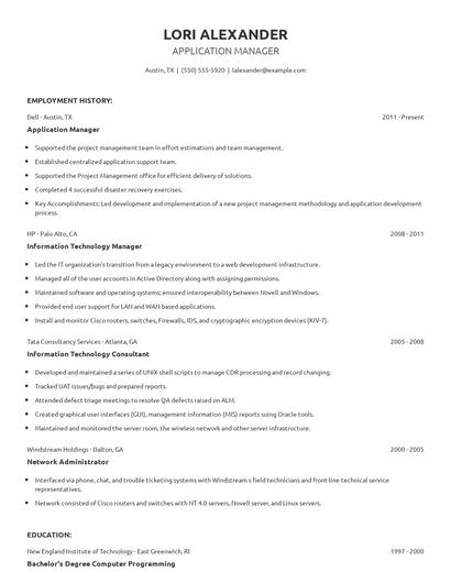 Application Manager Resume