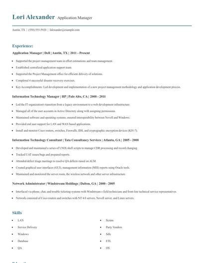 Application Manager Resume