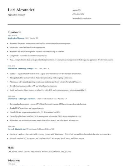 Application Manager Resume
