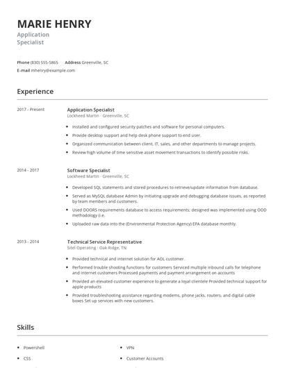 Application Specialist Resume