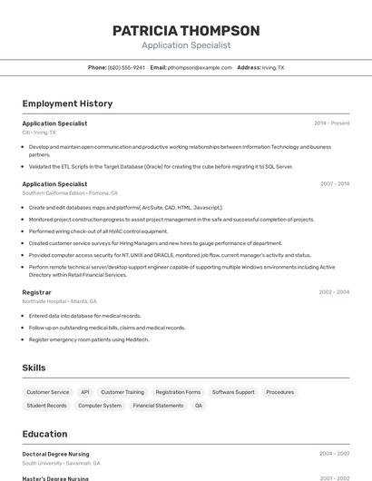 Application Specialist Resume