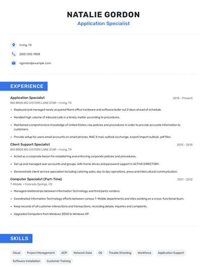 Application Specialist Resume