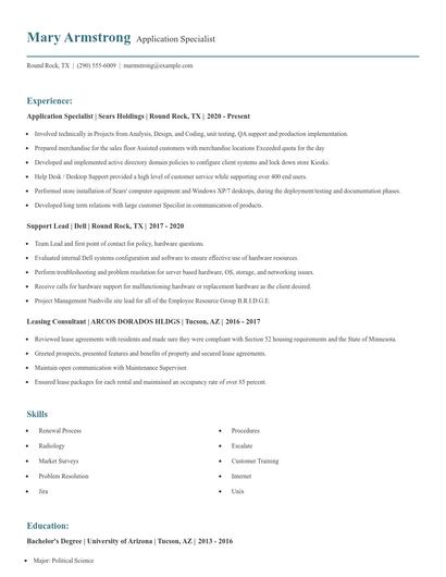Application Specialist Resume