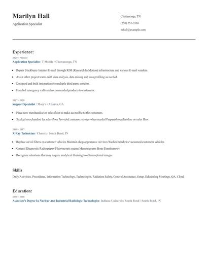 Application Specialist Resume