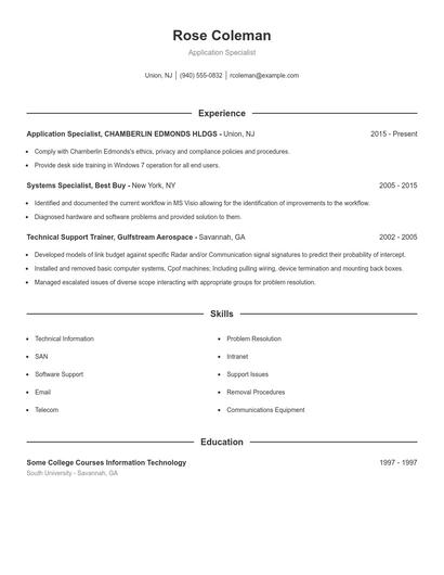 Application Specialist Resume
