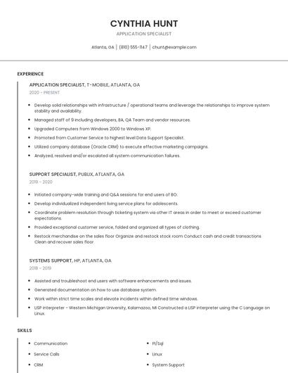 Application Specialist Resume
