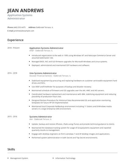 Application Systems Administrator Resume