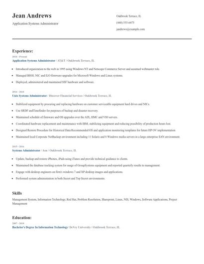 Application Systems Administrator Resume