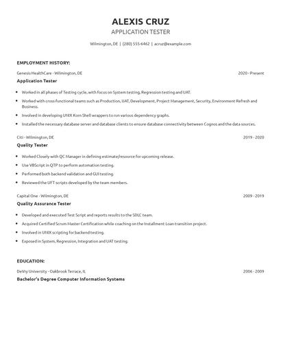 Application Tester Resume