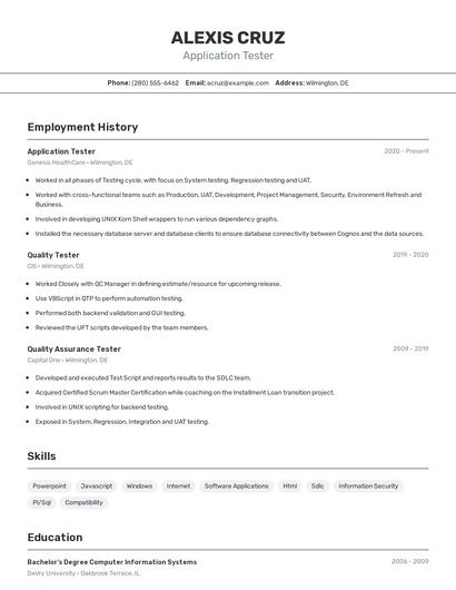 Application Tester Resume