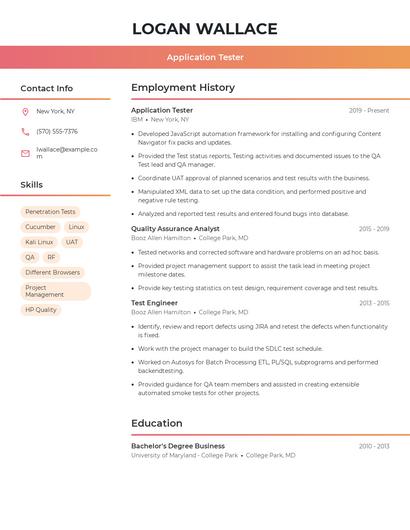 Application Tester Resume