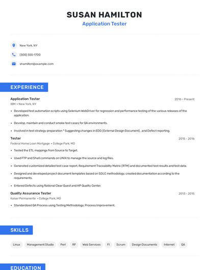 Application Tester Resume