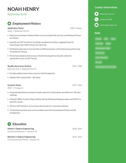Application Tester Resume