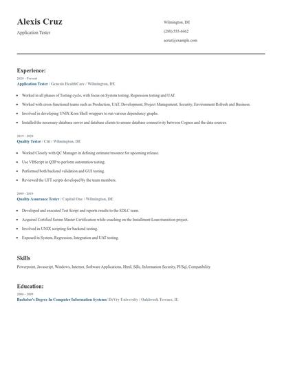 Application Tester Resume