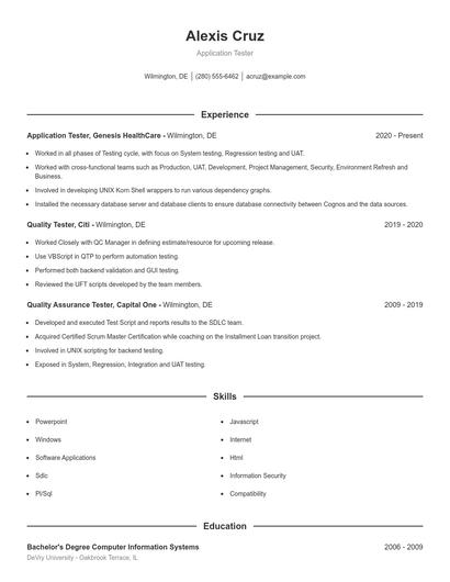 Application Tester Resume