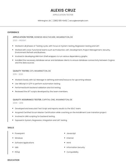 Application Tester Resume