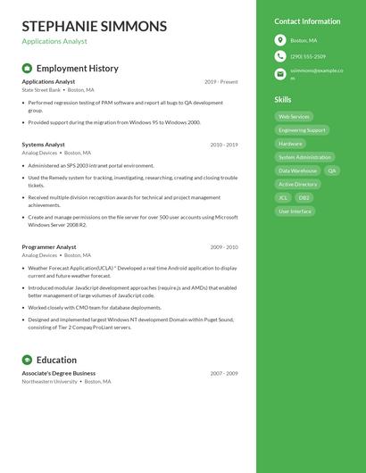 Applications Analyst Resume