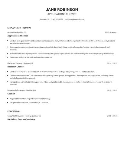 Applications Chemist Resume