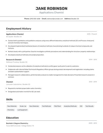 Applications Chemist Resume