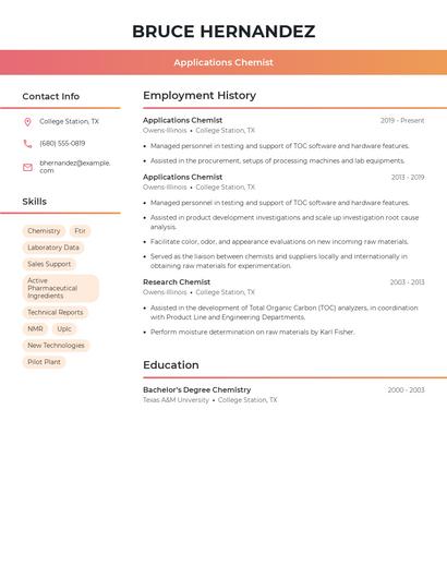 Applications Chemist Resume
