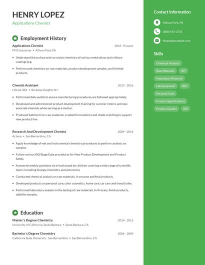 Applications Chemist Resume