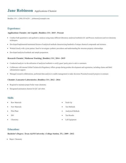 Applications Chemist Resume