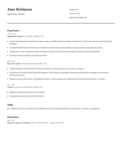 Applications Chemist Resume