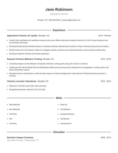 Applications Chemist Resume