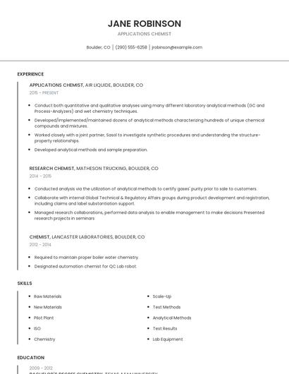 Applications Chemist Resume