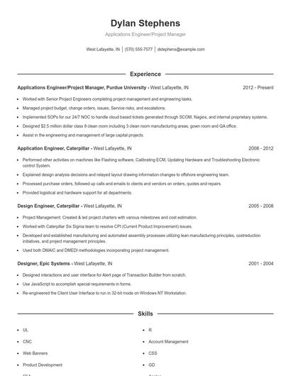 Applications Engineer/Project Manager Resume