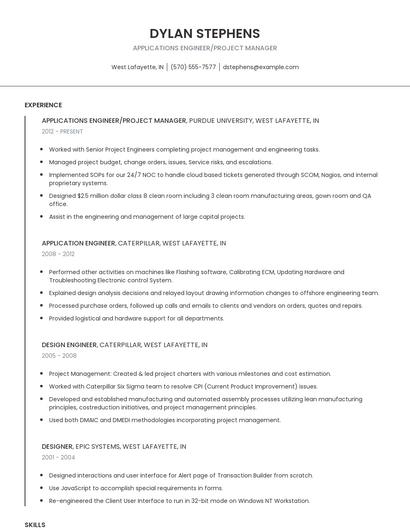 Applications Engineer/Project Manager Resume
