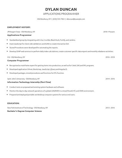 Applications Programmer Resume