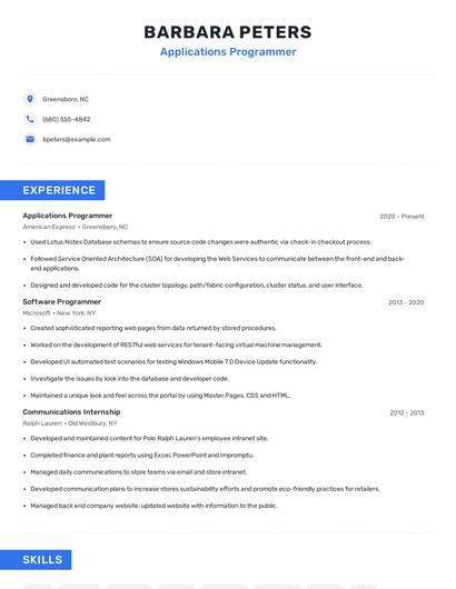 Applications Programmer Resume