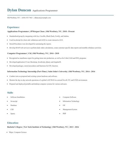 Applications Programmer Resume