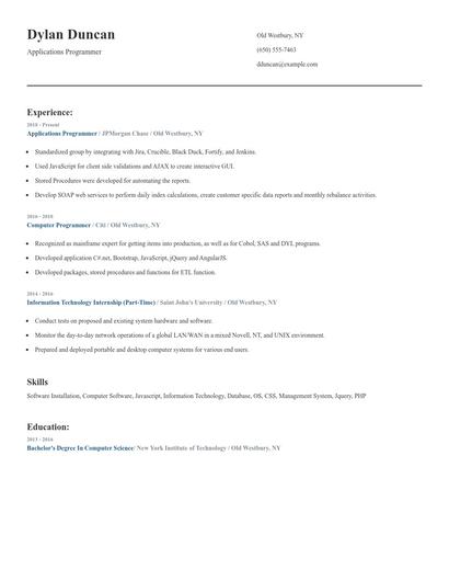 Applications Programmer Resume