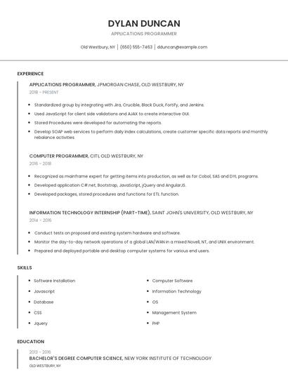 Applications Programmer Resume